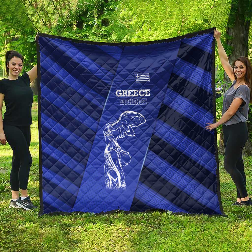 Greek Pride Quilt with Ancient Sculpture and National Map Graphic