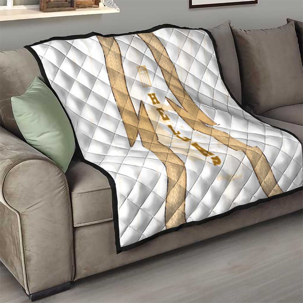 Hellas Athletic Quilt with Ancient Greek Shield Graphic and Numbered Back