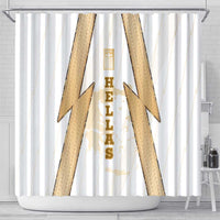 Hellas Athletic Shower Curtain with Ancient Greek Shield Graphic and Numbered Back