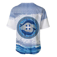 Greece Dolphin Baseball Jersey with Greek Key Pattern and Ocean Wave Design