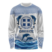Greece Dolphin Long Sleeve Shirt with Greek Key Pattern and Ocean Wave Design