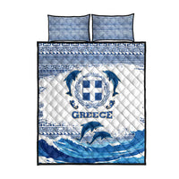 Greece Dolphin Quilt Bed Set with Greek Key Pattern and Ocean Wave Design