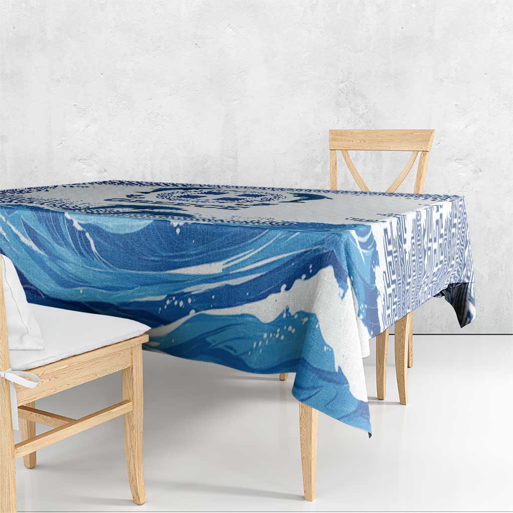 Greece Dolphin Tablecloth with Greek Key Pattern and Ocean Wave Design