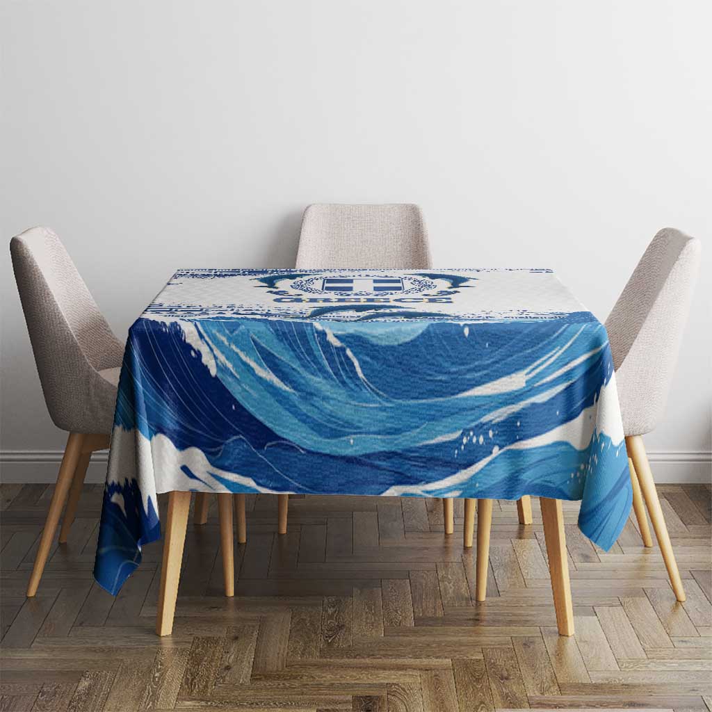 Greece Dolphin Tablecloth with Greek Key Pattern and Ocean Wave Design
