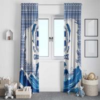 Greece Dolphin Window Curtain with Greek Key Pattern and Ocean Wave Design