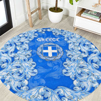 Greece Baroque Pattern Round Carpet with Greek Flag Crest and Country Map