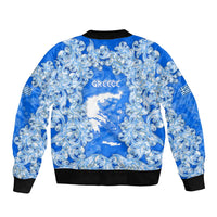 Greece Baroque Pattern Sleeve Zip Bomber Jacket with Greek Flag Crest and Country Map