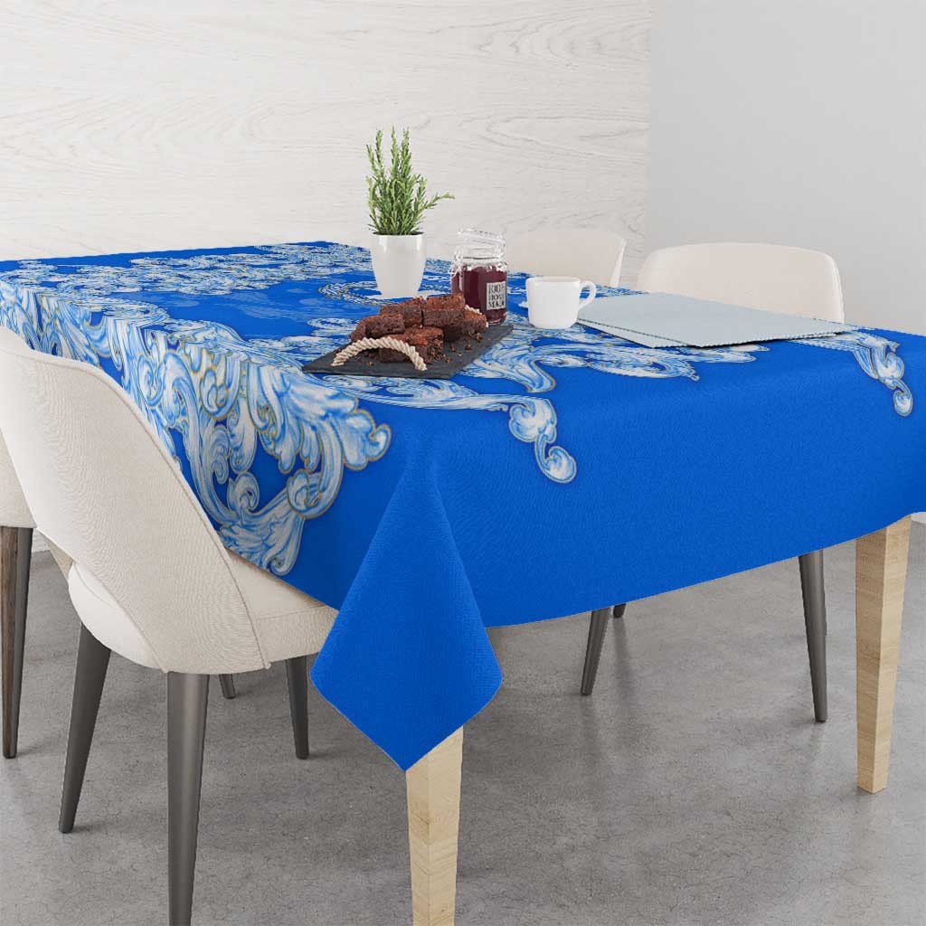 Greece Baroque Pattern Tablecloth with Greek Flag Crest and Country Map