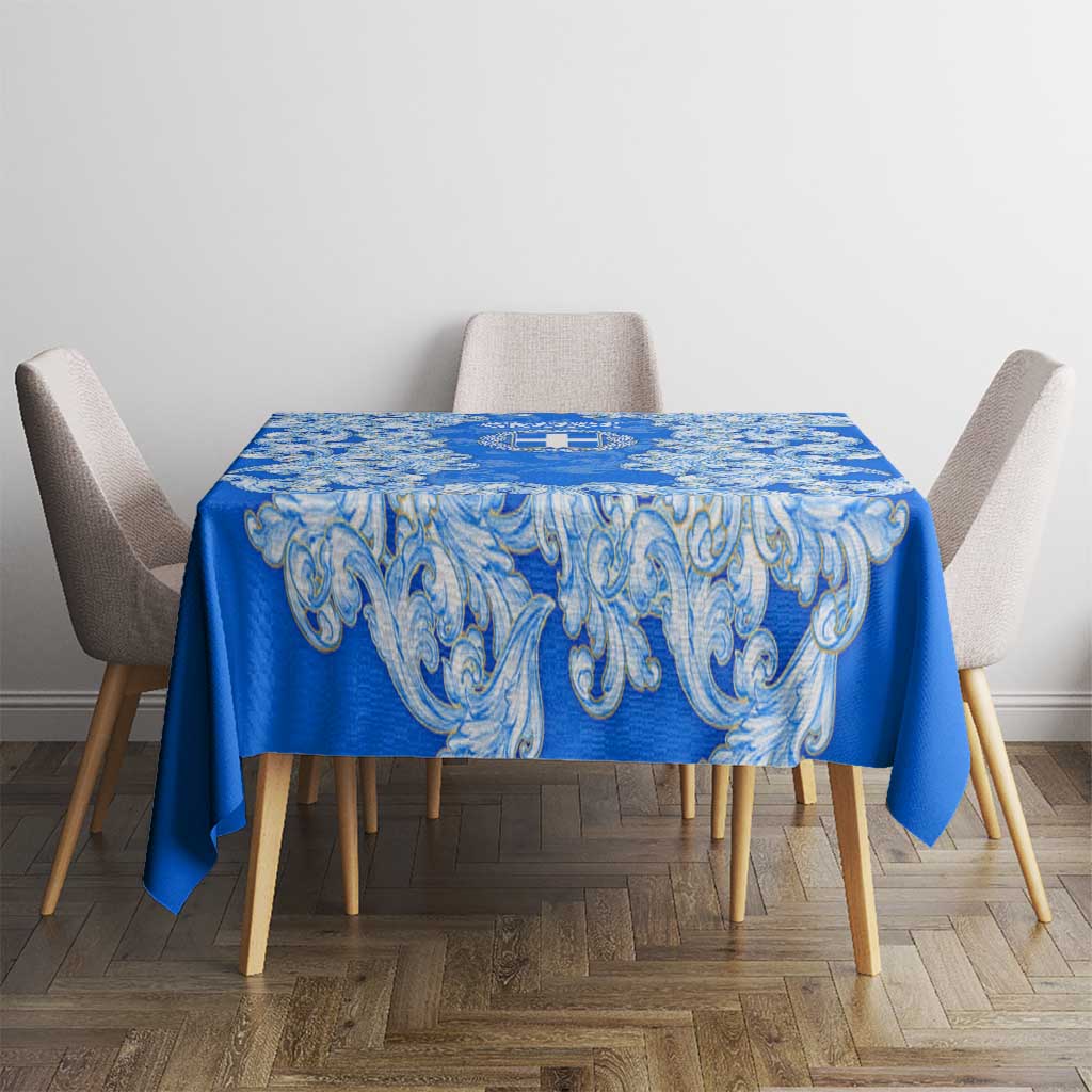 Greece Baroque Pattern Tablecloth with Greek Flag Crest and Country Map