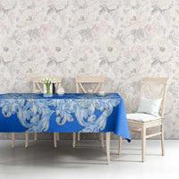 Greece Baroque Pattern Tablecloth with Greek Flag Crest and Country Map