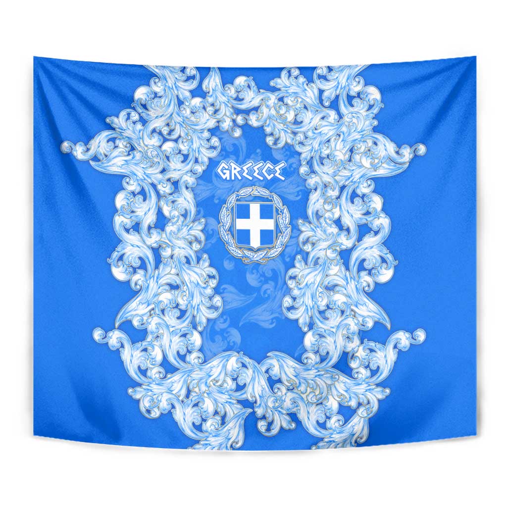 Greece Baroque Pattern Tapestry with Greek Flag Crest and Country Map