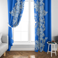 Greece Baroque Pattern Window Curtain with Greek Flag Crest and Country Map