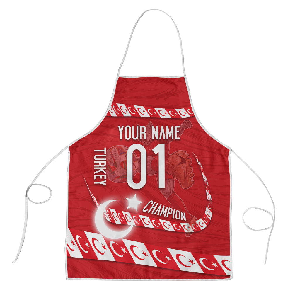 Personalized Turkey Football Bozkurt Mascot Apron Turkish Flag Crescent Moon Red And White Comic Art