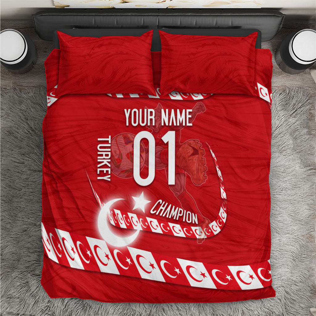 Personalized Turkey Football Bozkurt Mascot Bedding Set Turkish Flag Crescent Moon Red And White Comic Art