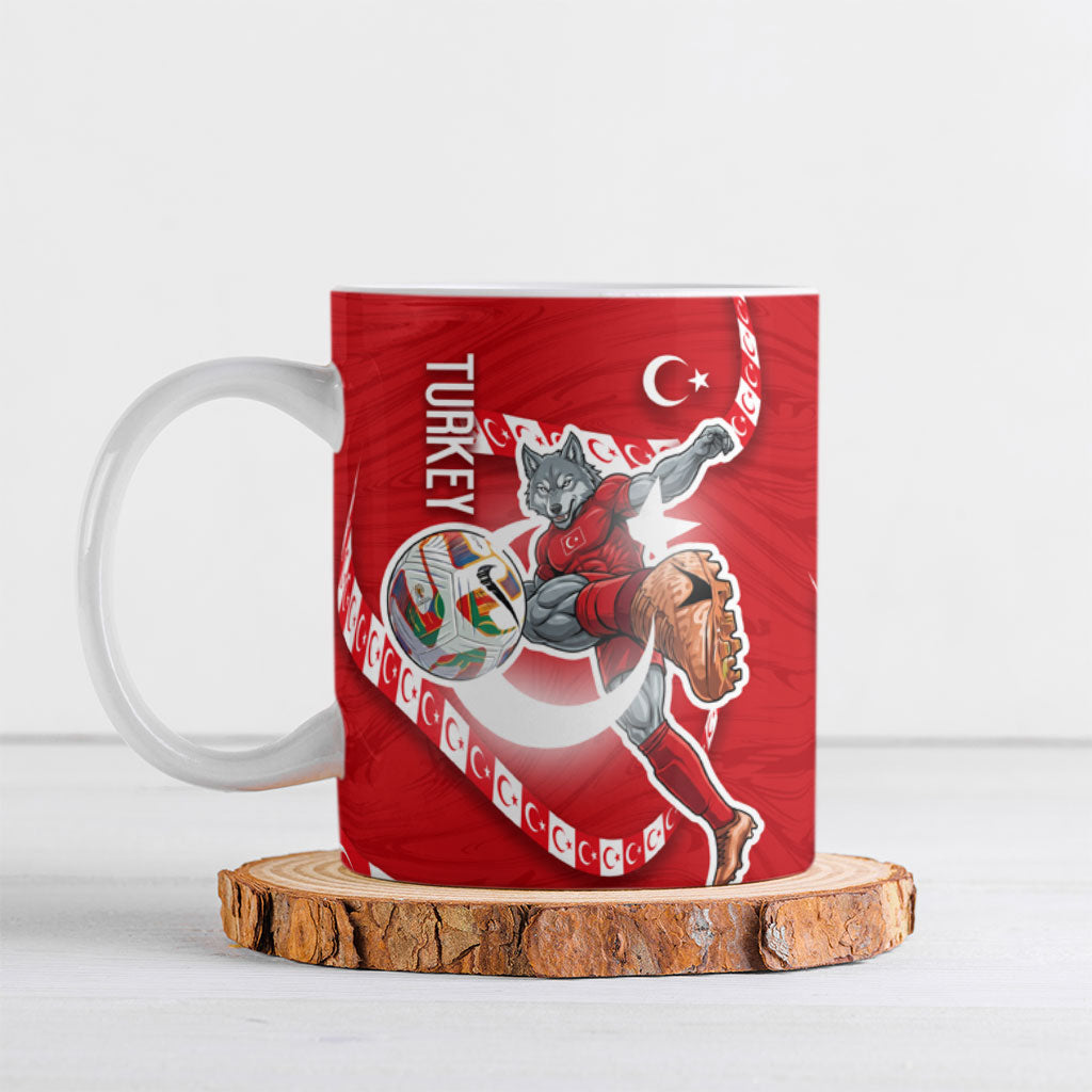 Personalized Turkey Football Bozkurt Mascot Ceramic Mug Turkish Flag Crescent Moon Red And White Comic Art