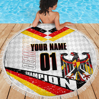 Personalized Germany Football Bear Mascot Beach Blanket Germany Flag Eagle Shield Distressed Comic Art