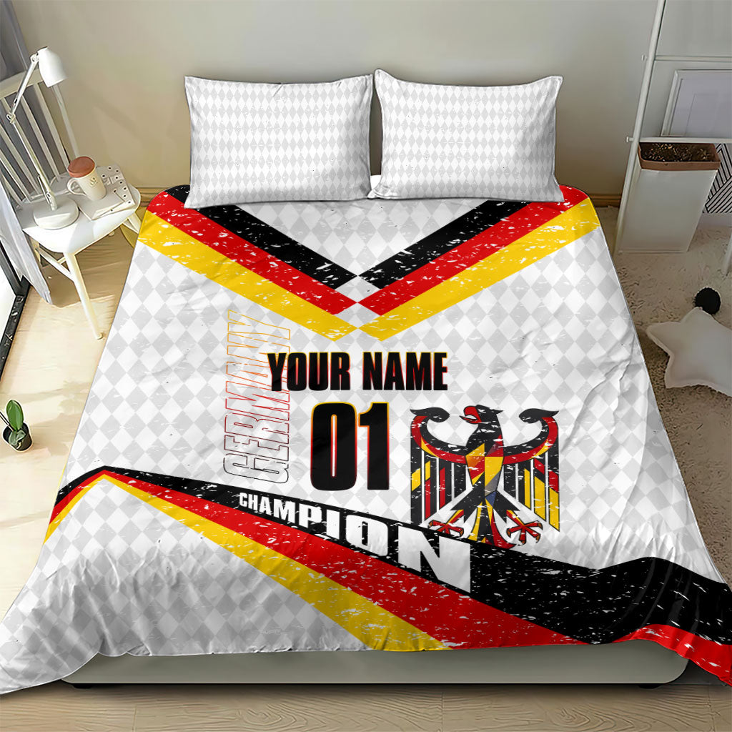 Personalized Germany Football Bear Mascot Bedding Set Germany Flag Eagle Shield Distressed Comic Art