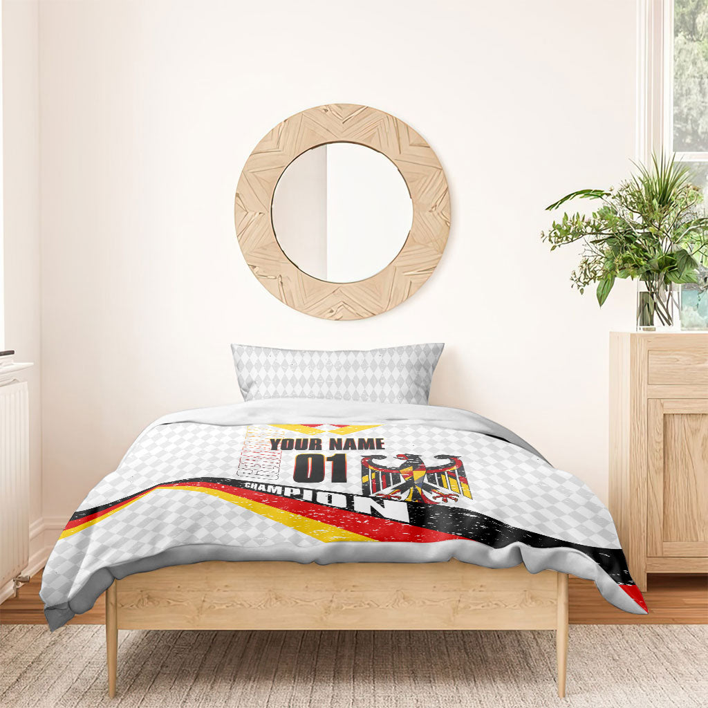 Personalized Germany Football Bear Mascot Bedding Set Germany Flag Eagle Shield Distressed Comic Art
