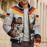 Personalized Germany Football Bear Mascot Bomber Puffer Jacket Germany Flag Eagle Shield Distressed Comic Art