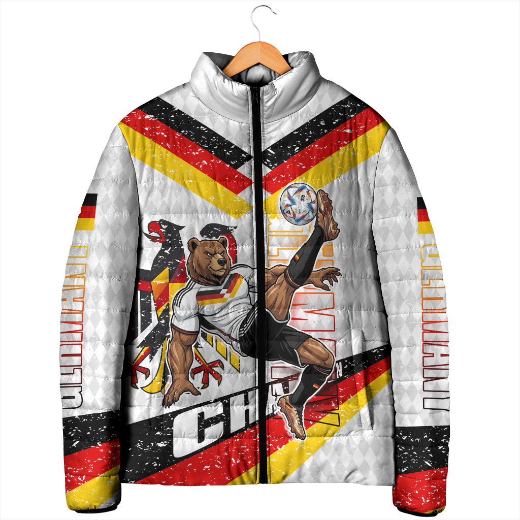 Personalized Germany Football Bear Mascot Padded Jacket Germany Flag Eagle Shield Distressed Comic Art