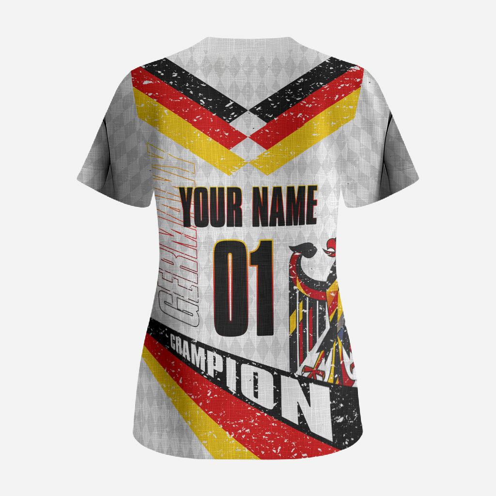 Personalized Germany Football Bear Mascot Scrub Top Germany Flag Eagle Shield Distressed Comic Art