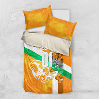 Personalized Ivory Coast Football Bedding Set Elephant Mascot Flag - Comic Style Graphic