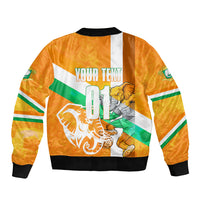 Personalized Ivory Coast Football Bomber Jacket Elephant Mascot Flag - Comic Style Graphic