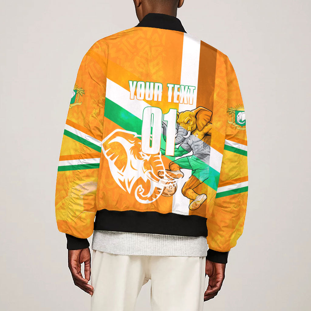 Personalized Ivory Coast Football Bomber Jacket Elephant Mascot Flag - Comic Style Graphic