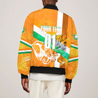 Personalized Ivory Coast Football Bomber Jacket Elephant Mascot Flag - Comic Style Graphic