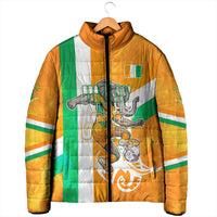 Personalized Ivory Coast Football Padded Jacket Elephant Mascot Flag - Comic Style Graphic