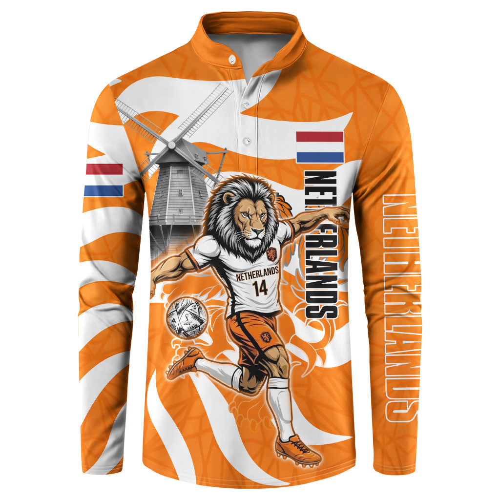 Personalized Netherlands Football Lion Mascot Button Sweatshirt Dutch Orange Flag Windmill Symbol Comic