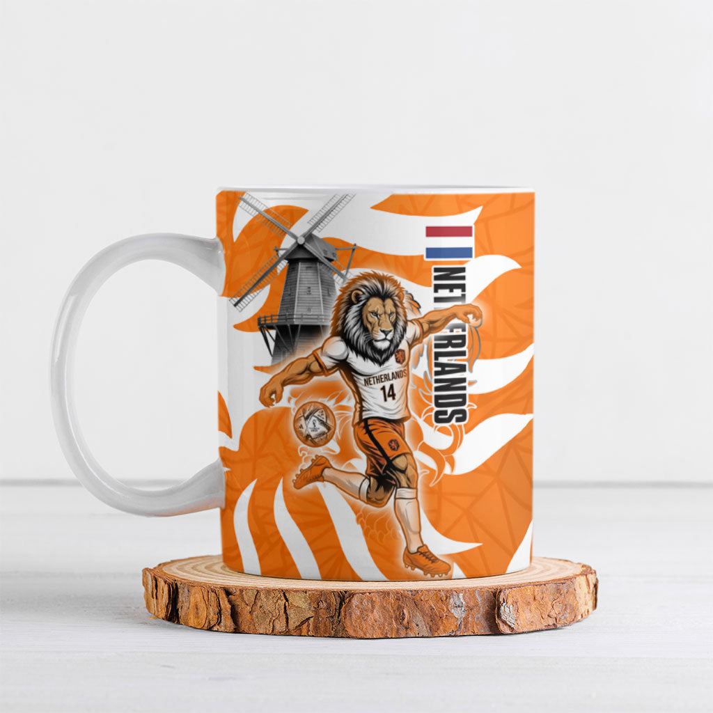 Personalized Netherlands Football Lion Mascot Ceramic Mug Dutch Orange Flag Windmill Symbol Comic