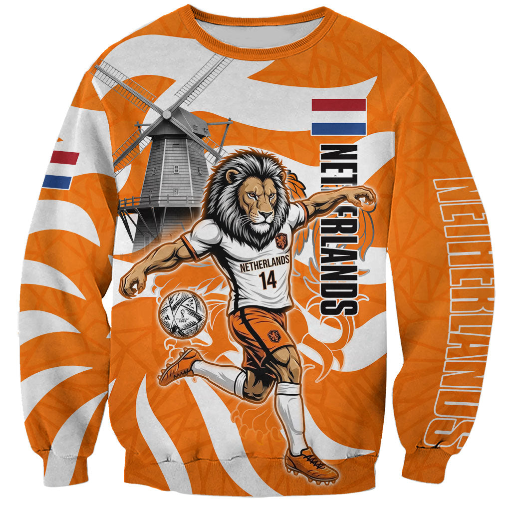 Personalized Netherlands Football Lion Mascot Sweatshirt Dutch Orange Flag Windmill Symbol Comic