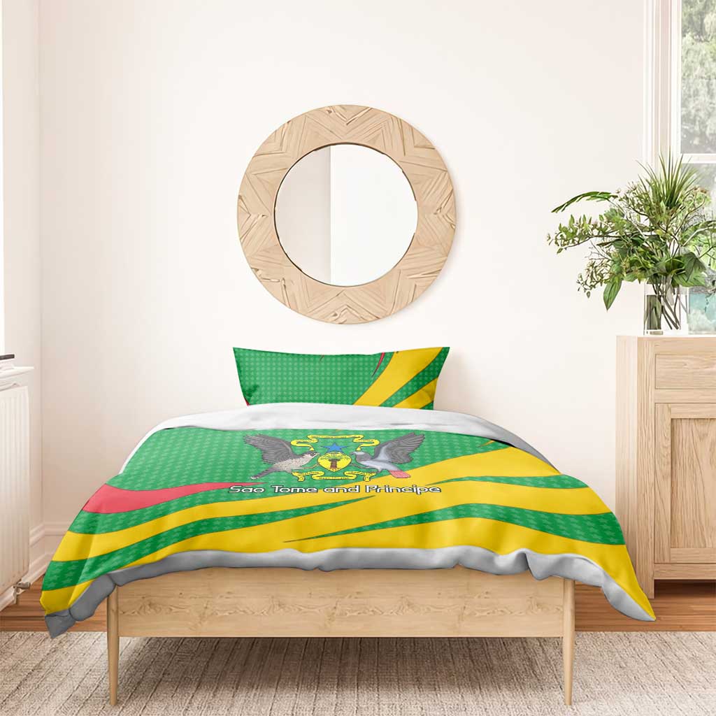 Sao Tome and Principe National Emblem Bedding Set with Green Yellow Flag Pattern
