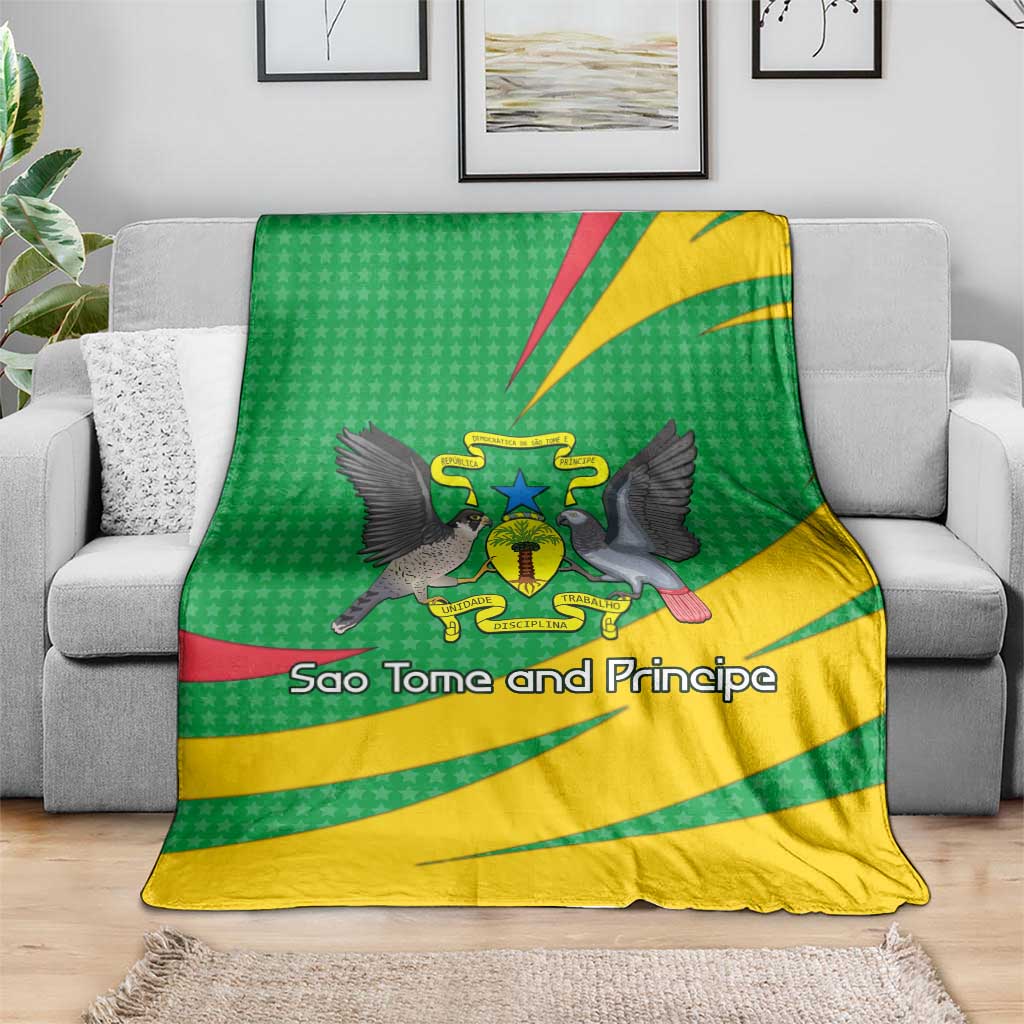Green and yellow emblem blanket draped on sofa with eagle wings and crest