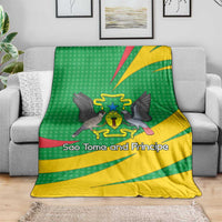 Green and yellow emblem blanket draped on sofa with eagle wings and crest