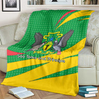 Green and yellow flag throw blanket with eagle crest and 'Sao Tome and Principe' wording