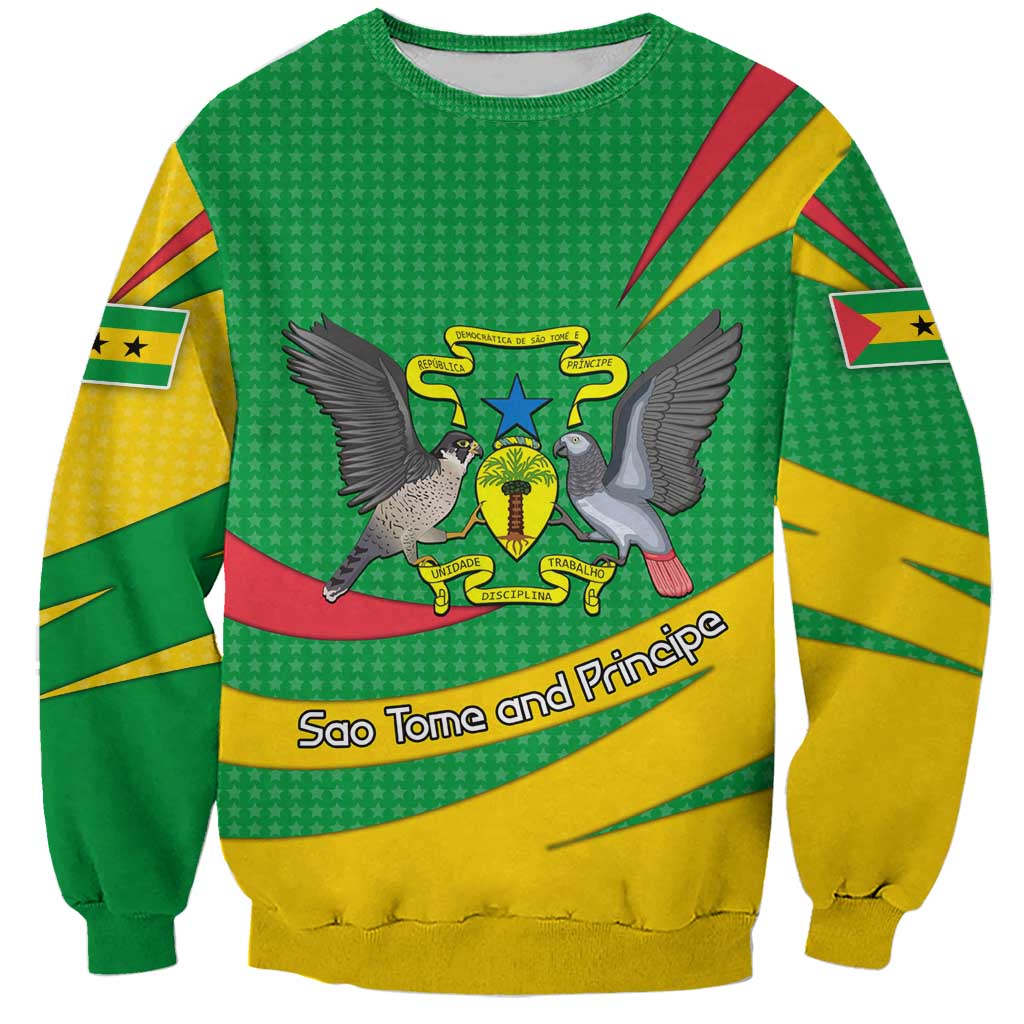Sao Tome and Principe National Emblem Sweatshirt with Green Yellow Flag Pattern