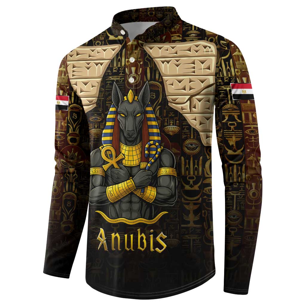 Anubis Egypt Button Sweatshirt with Ancient Hieroglyph Pharaoh Spirit
