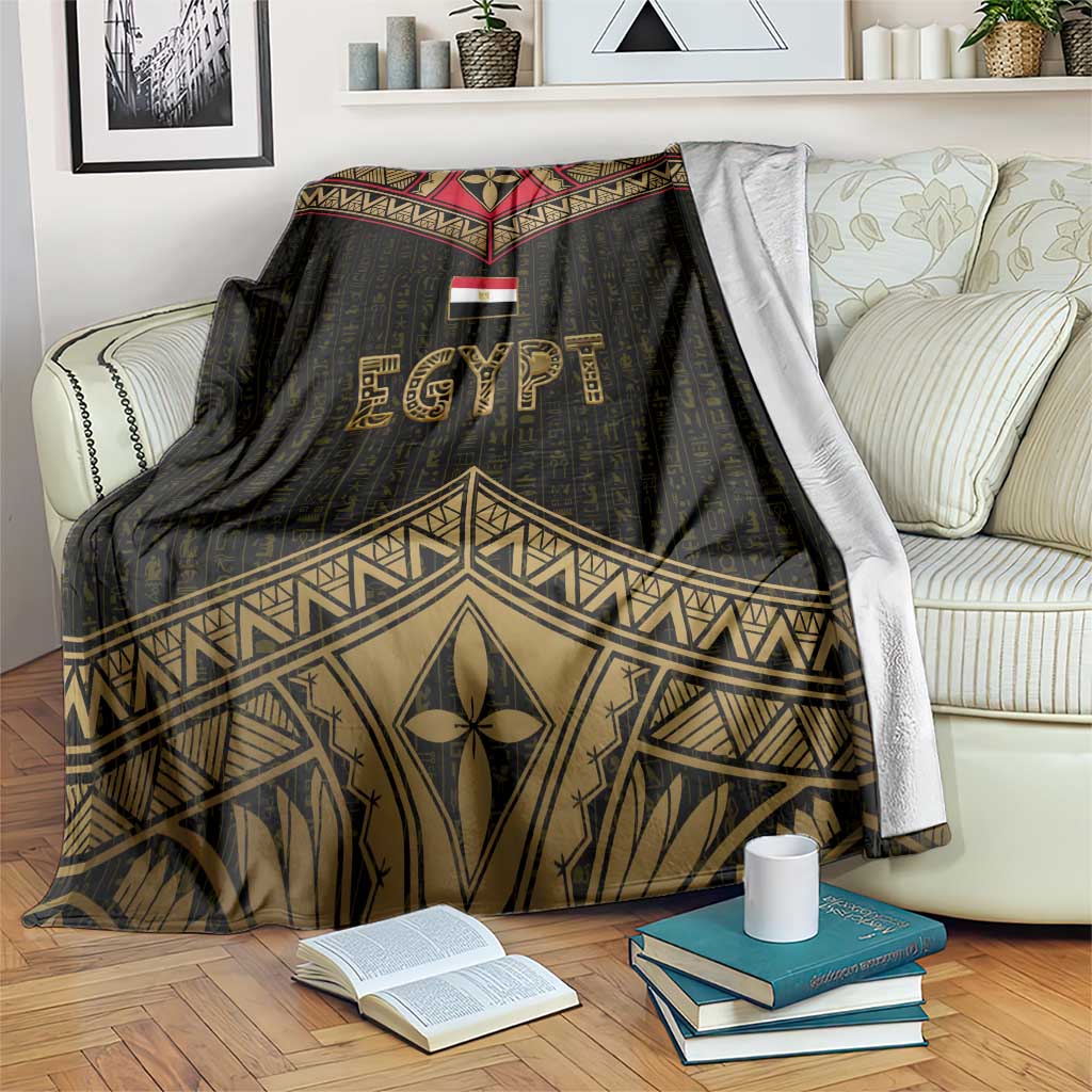 Ankh Eye of Horus Egypt Blanket with Ancient Black Gold Hieroglyph Spirit