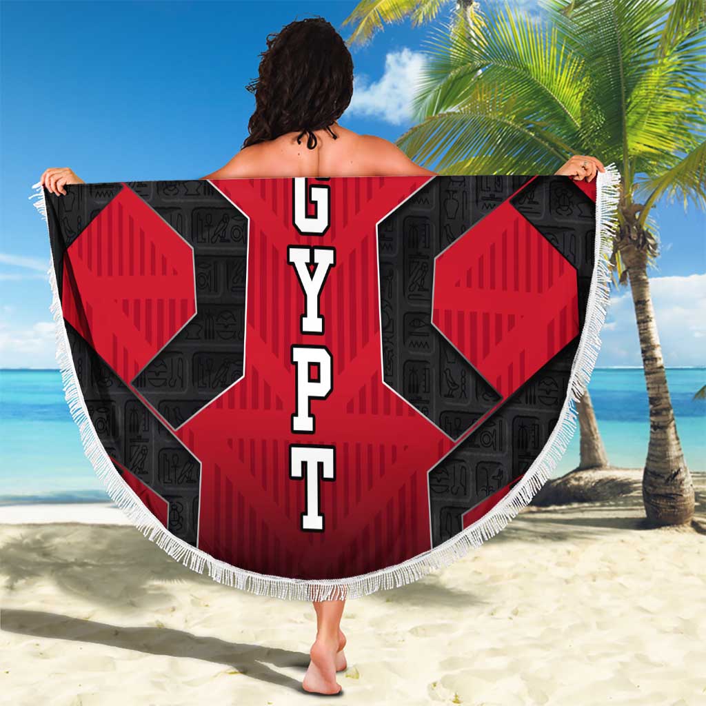 Egypt Flag Emblem Beach Blanket with Red Black Bold Spirit