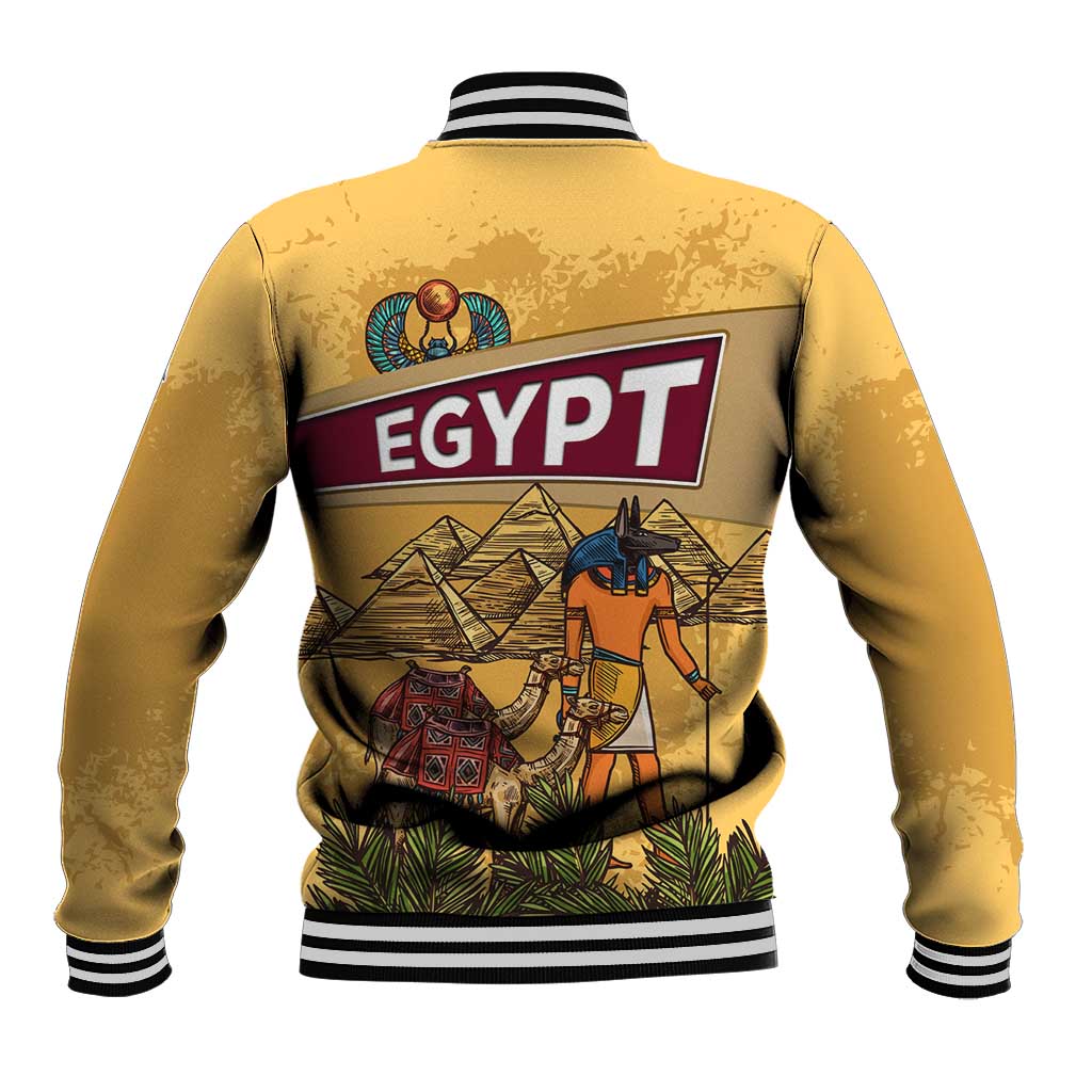 Egyptian Pyramids and Anubis Baseball Jacket with Camel Caravan Desert