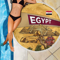 Egyptian Pyramids and Anubis Beach Blanket with Camel Caravan Desert