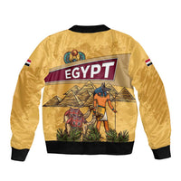 Egyptian Pyramids and Anubis Bomber Jacket with Camel Caravan Desert