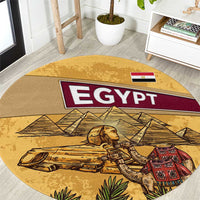 Egyptian Pyramids and Anubis Round Carpet with Camel Caravan Desert
