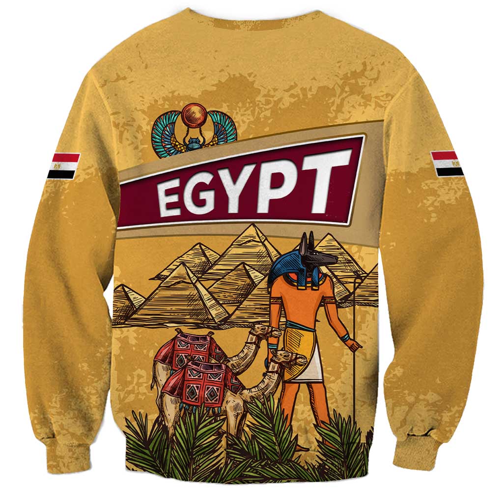 Egyptian Pyramids and Anubis Sweatshirt with Camel Caravan Desert