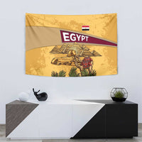 Egyptian Pyramids and Anubis Tapestry with Camel Caravan Desert