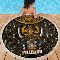 Pharaoh King Tut Egypt Beach Blanket with Hieroglyphic Gold Pattern