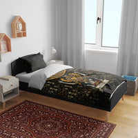 Pharaoh King Tut Egypt Bedding Set with Hieroglyphic Gold Pattern