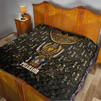 Pharaoh King Tut Egypt Quilt with Hieroglyphic Gold Pattern